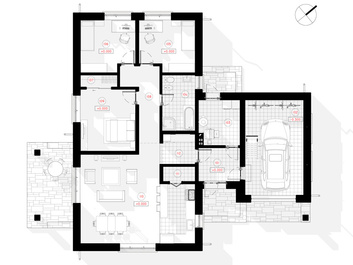 Vieno aukšto namo projekto kambarių išdėstymo planas veidrodinis Karolis | NPS Projektai